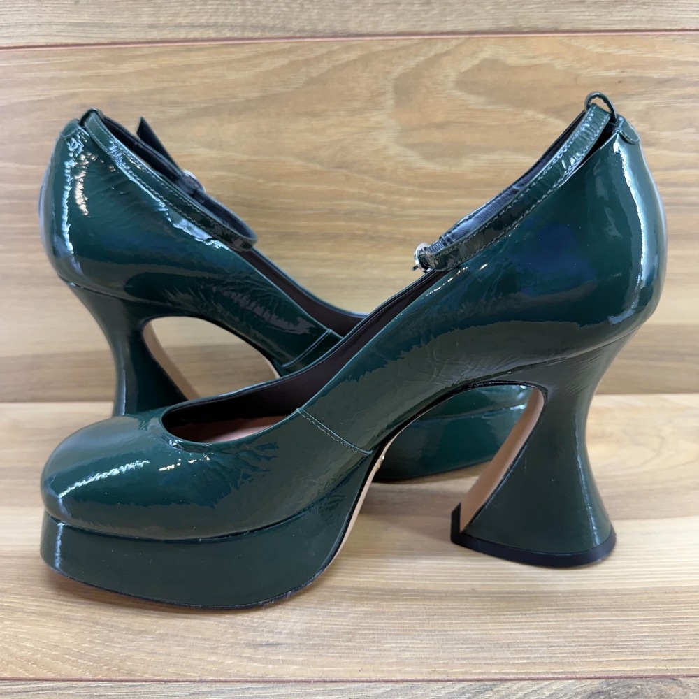 Vicenza Antropologie Fluted Mary Jane Heels 8 EU 39 Green Platform Sculpted Boho